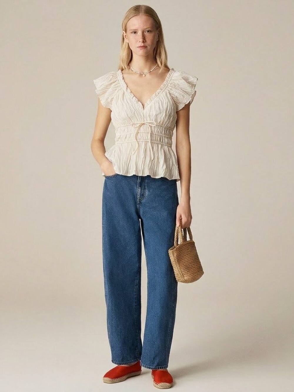 New J. Crew Cream Ruffle Palermo Peplum Babydoll Blouse in size XS - Picture 4 of 5